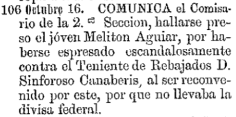 Lt. Sinforoso Canaveri (1808-1872) in the records of the General Police Department.