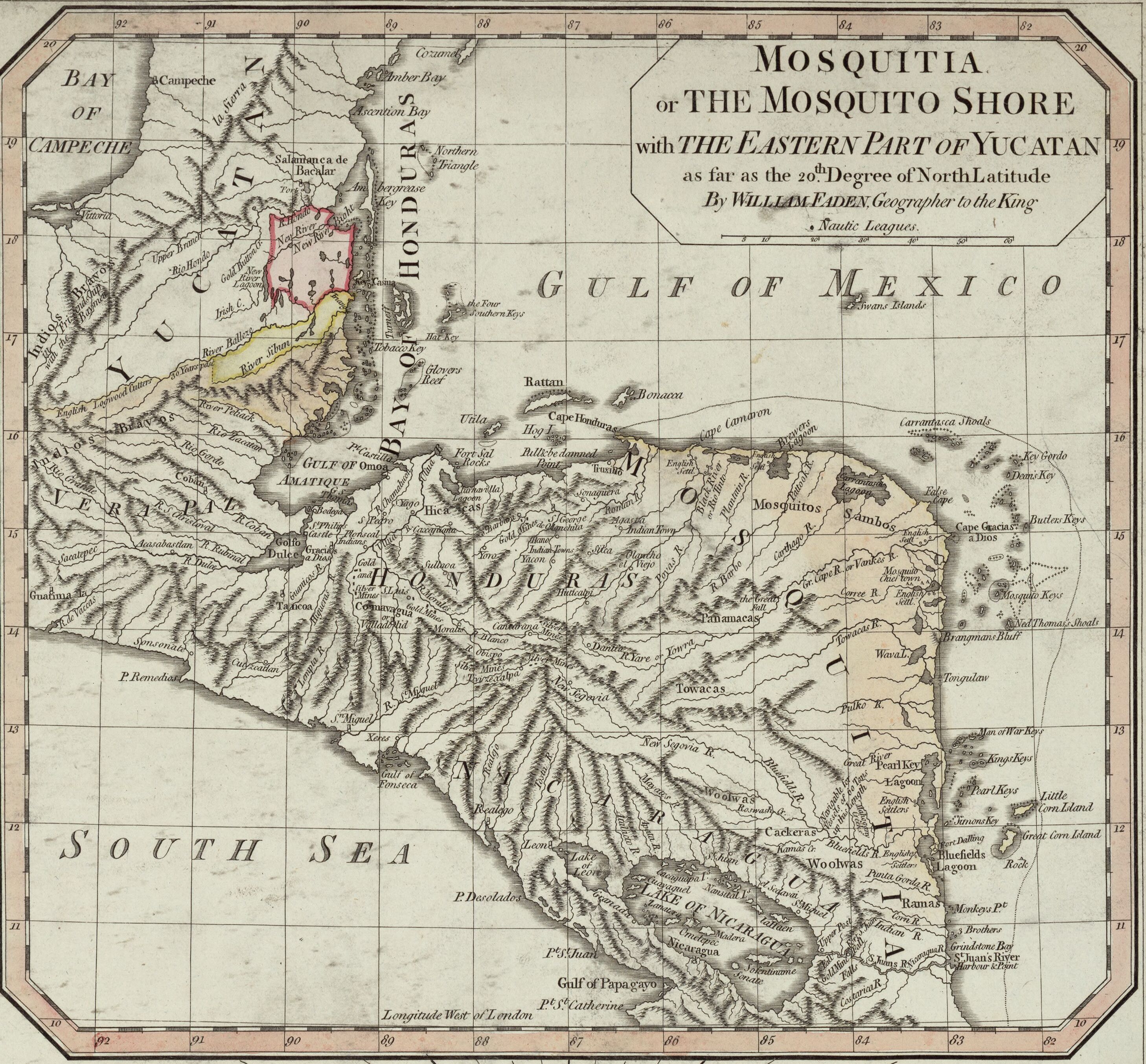 Map showing the British settlement of Belize along with Mosquitia following the 1786 convention of London