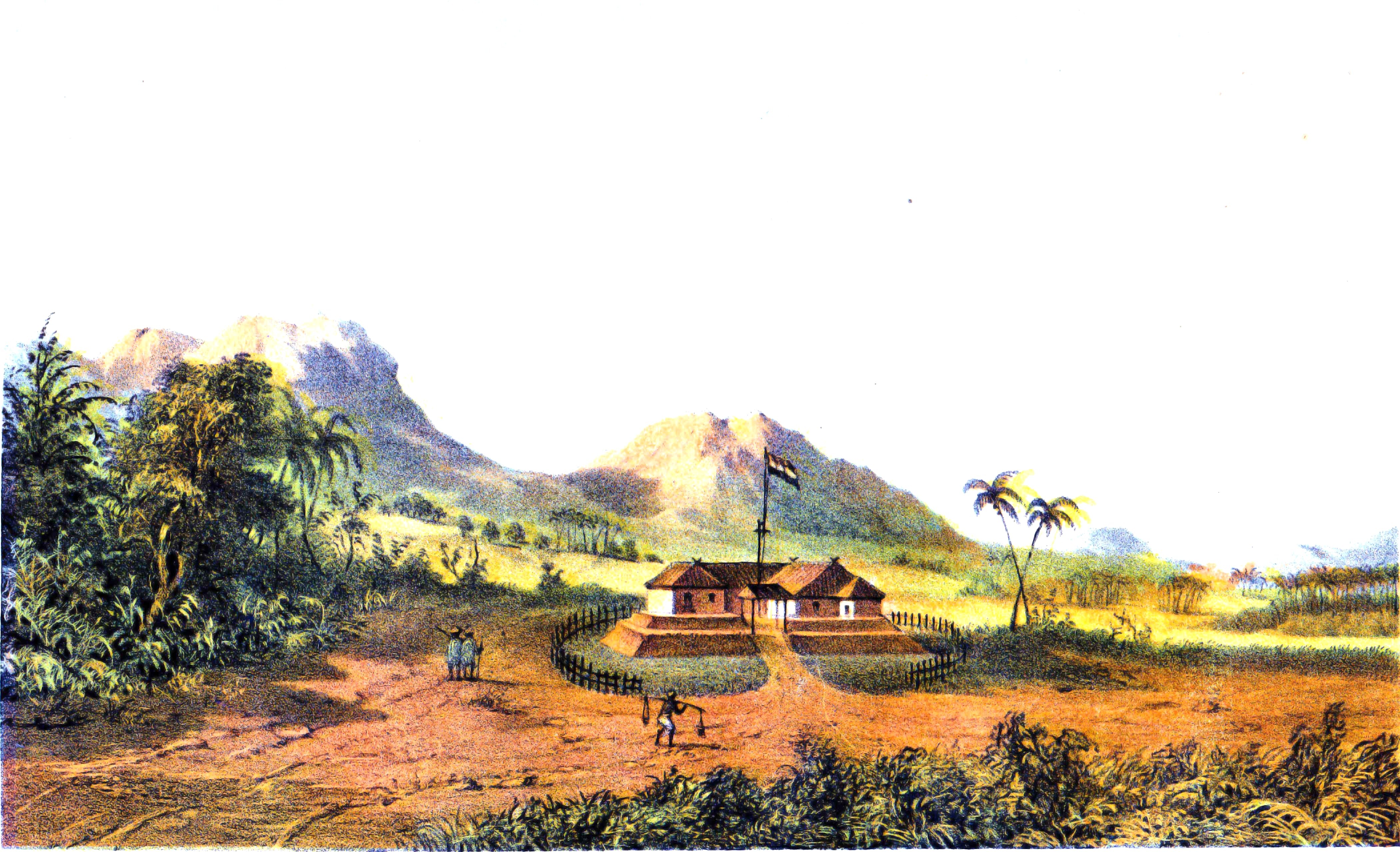 Painting by C. Buddingh in 1859 of the Dutch fort in Mandor, West Kalimantan.