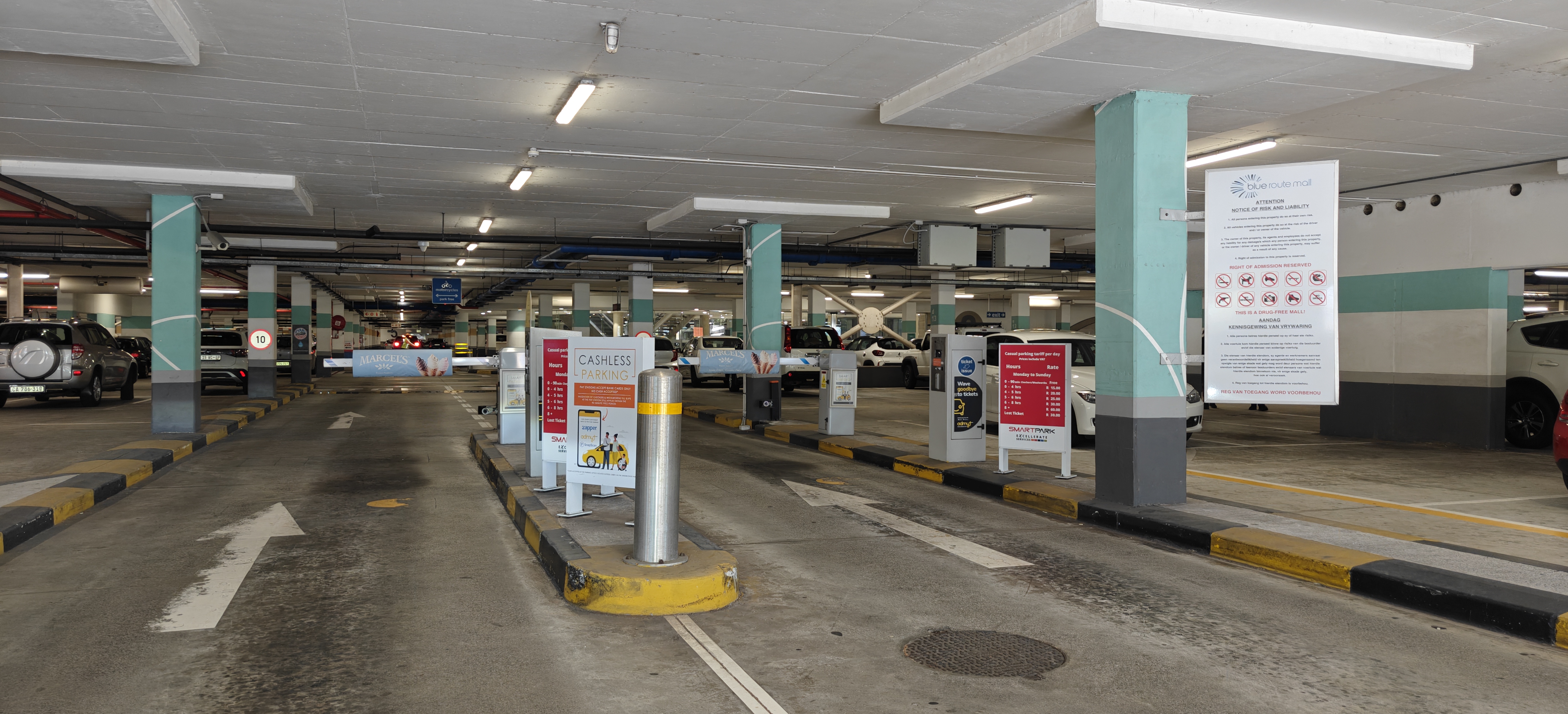 Admyt parking entrance signage at Blue Route Mall, in Tokai, Cape Town