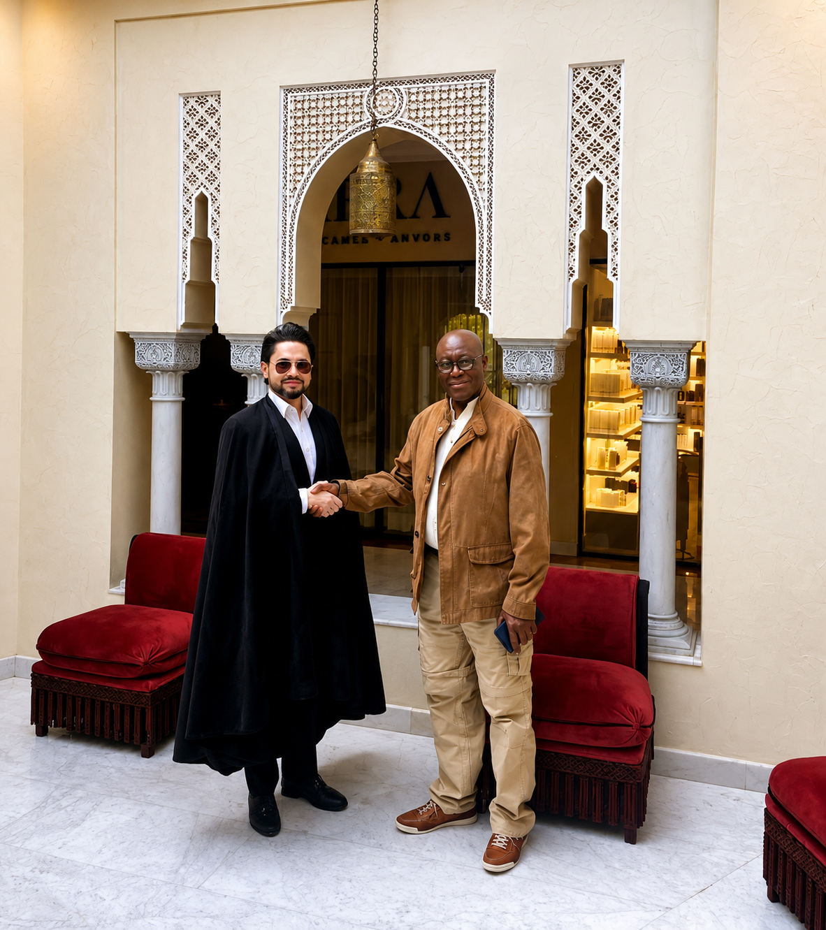 Sayyid Mohamed with Kerfalla Yansané, former Governor of the Central Bank of the Republic of Guinea, during a meeting in Fez, Morocco, 2025.