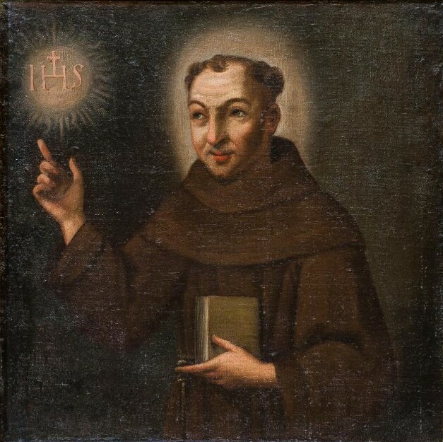 The figure of Saint Bernardino of Siena as imagined by Giacomo Desti, oil on canvas from about 1752–1774, located in the ambulatory.