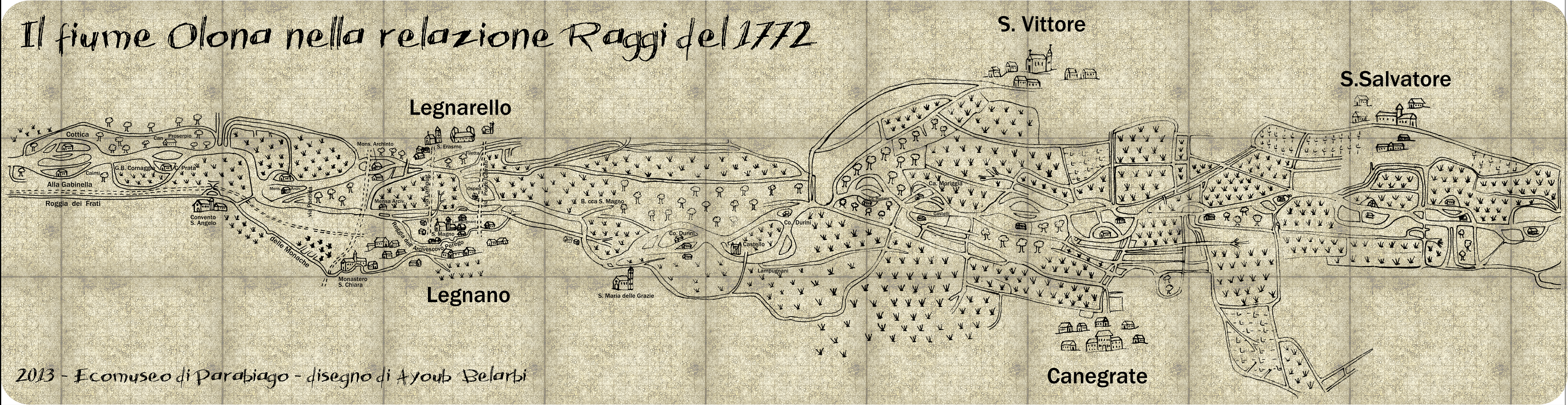 Map by engineer Gaetano Raggi of the Olona River Consortium, showing the territory from Legnano to Parabiago (1772).