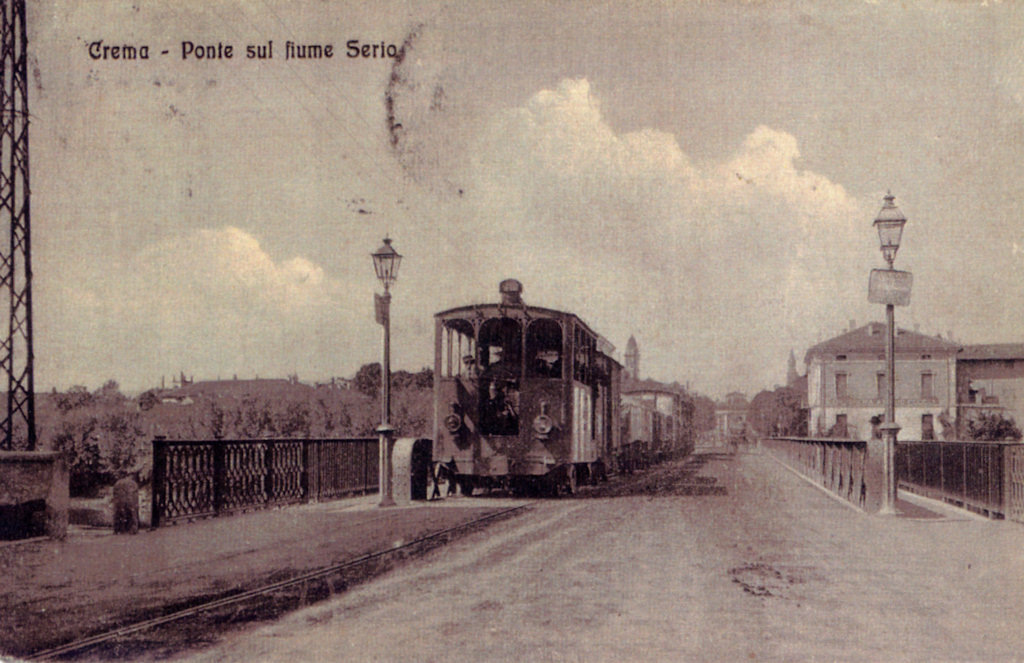 TIP tram crossing the bridge over the Serio in Crema