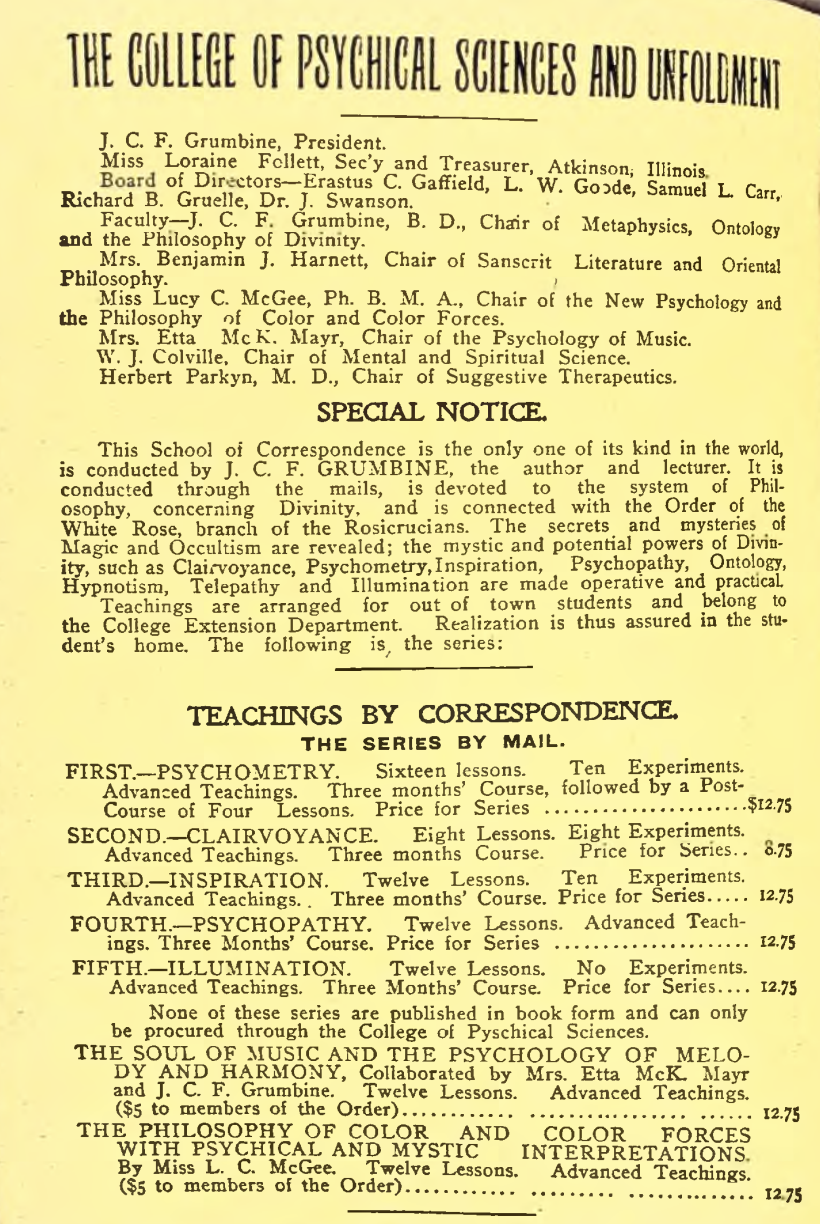 The College of Psychical Sciences and Unfoldment