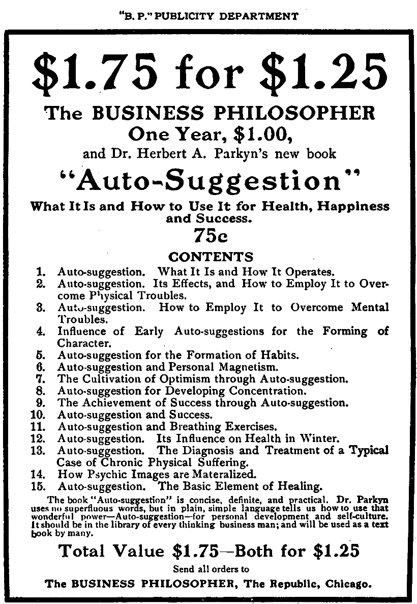 Offer for Parkyn's Auto-Suggestion and the Business Philosopher 