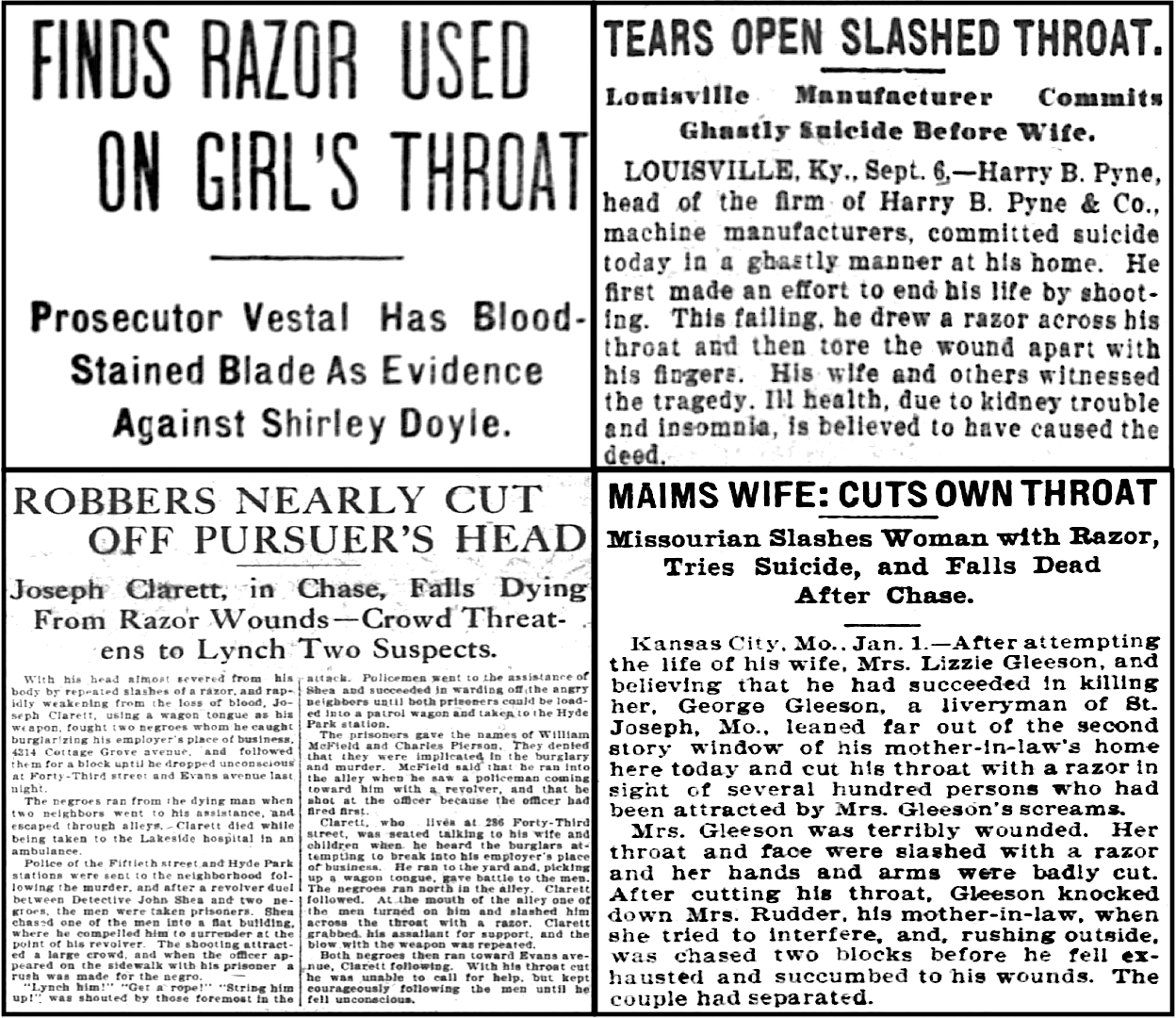 Horrific articles about razor blade deaths, all within a short time of each other.