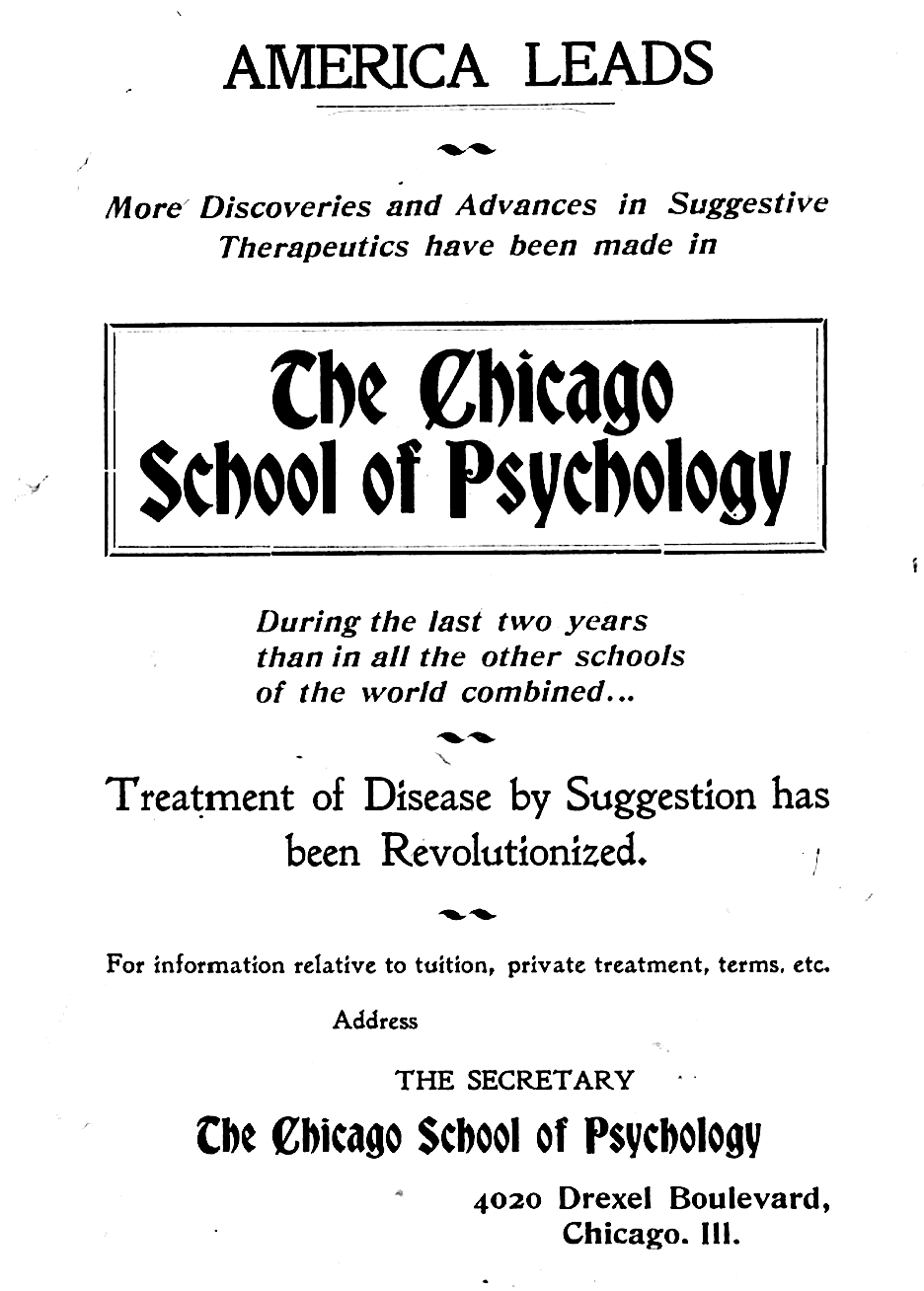 The Chicago School of Psychology leads the world in advancements in Suggestive Therapeutics
