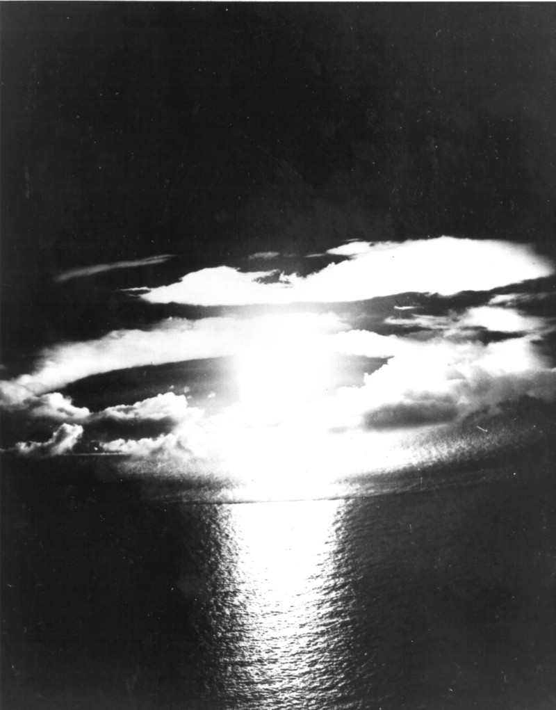 Atomic bomb explosion during the experimental tests at Enewetak.