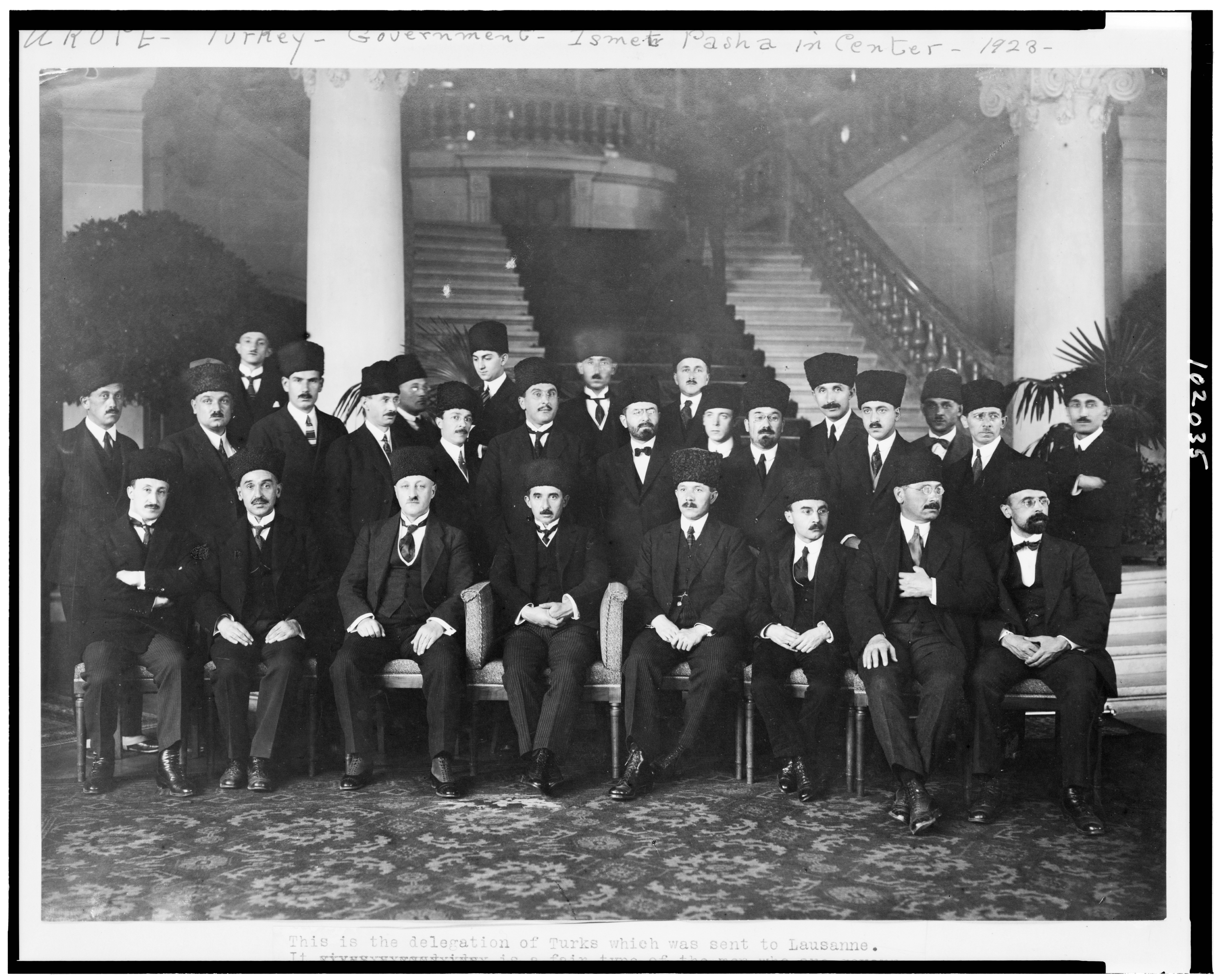 Delegation, front row; left to right (Zülfü Tiğrel) of Turks sent to Lausanne Peace Conference between 1922–1923|right