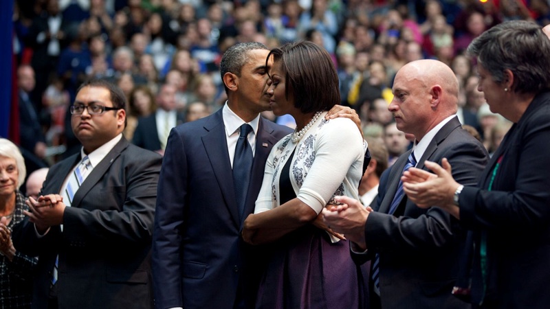 Daniel Hernandez, Barack and Michelle Obama, Mark E. Kelly, and Janet Napolitano at the memorial to the victims. Obama: "Only a more civil and honest public discourse can help us face up to the challenges of our nation in a way that would make them proud."