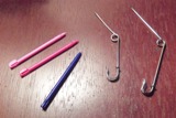 A typical nightstand of someone with CMSN, with five different sharpnesses.