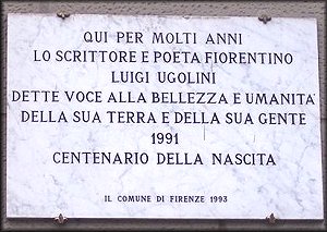 Municipal authorities memorial plaque on Ugolini home, national monument in Florence, Italy.