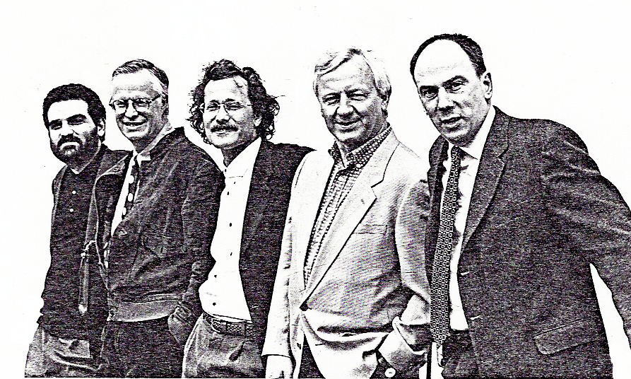 Workshop of British designers conducted by Helmut Diez (in the middle), from left to right: Sergio Buttiglieri (Driade Italien), Carl Magnusson (Knoll International New York), Poul Myend Jensen (Fritz Hansen Denmark), Phillip Thonet (Thonet Germany)