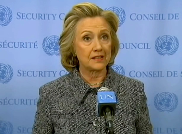 Hillary Clinton addressing the e-mail controversy with the media at the UN Headquarters, 2015.